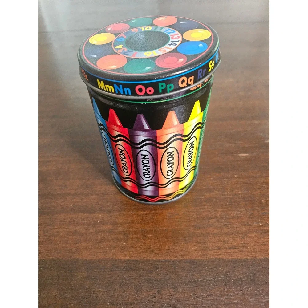 Crayon Storage Tin Kids Small Multicolor Alphabet Number Art Supply